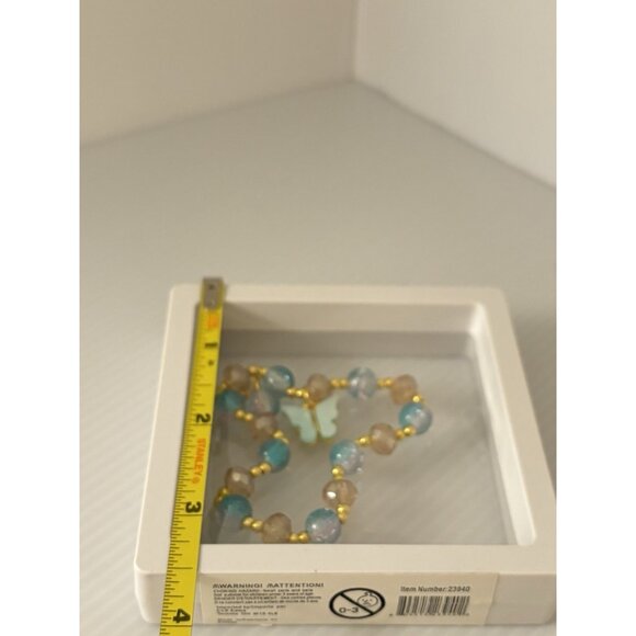 Blue & Gold Beaded Stretch Bracelet Butterfly Charm in 3D Floating Display Case - Picture 6 of 6